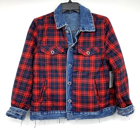 Blank NYC Reversible Jacket Plaid Denim Red Blue American Pie - Picture 5 of 16